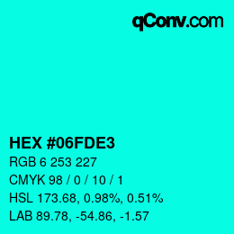 Color code: HEX #06FDE3 | qconv.com