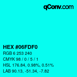 カラーコード: HEX #06FDF0 | qconv.com