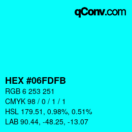 Color code: HEX #06FDFB | qconv.com
