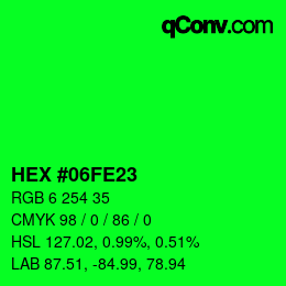 颜色代码: HEX #06FE23 | qconv.com