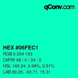 颜色代码: HEX #06FEC1 | qconv.com