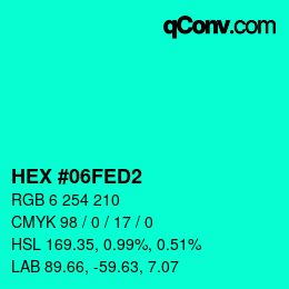 颜色代码: HEX #06FED2 | qconv.com