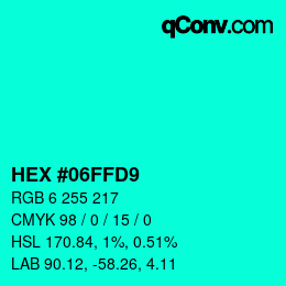 Color code: HEX #06FFD9 | qconv.com