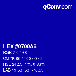 Color code: HEX #0700A8 | qconv.com