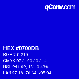 颜色代码: HEX #0700DB | qconv.com