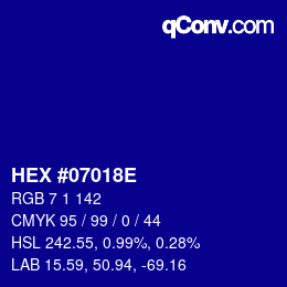 颜色代码: HEX #07018E | qconv.com