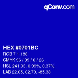 Color code: HEX #0701BC | qconv.com