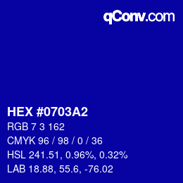 Color code: HEX #0703A2 | qconv.com