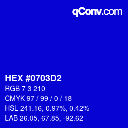Color code: HEX #0703D2 | qconv.com