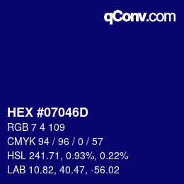 Color code: HEX #07046D | qconv.com