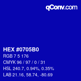 Color code: HEX #0705B0 | qconv.com