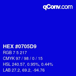 Color code: HEX #0705D9 | qconv.com