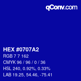 Color code: HEX #0707A2 | qconv.com