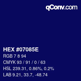颜色代码: HEX #07085E | qconv.com