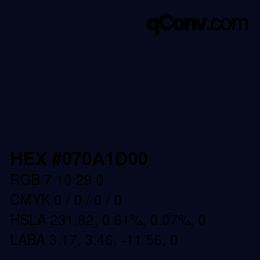 Farbcode: HEX #070A1D00 | qconv.com