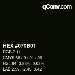 Color code: HEX #070B01 | qconv.com
