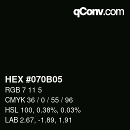 颜色代码: HEX #070B05 | qconv.com