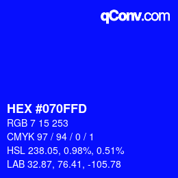 Color code: HEX #070FFD | qconv.com