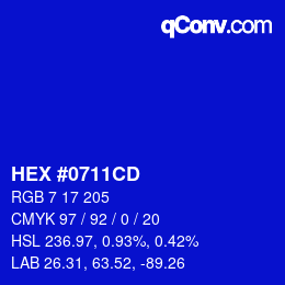 Code couleur: HEX #0711CD | qconv.com