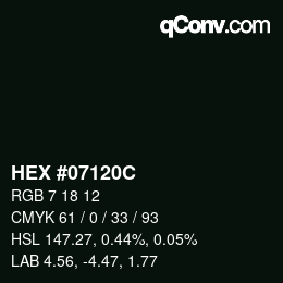 Farbcode: HEX #07120C | qconv.com