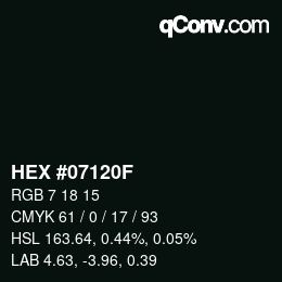 Color code: HEX #07120F | qconv.com