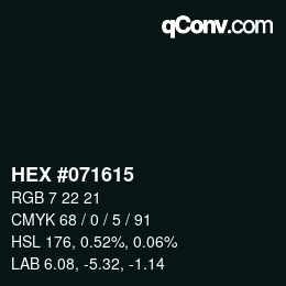 Farbcode: HEX #071615 | qconv.com