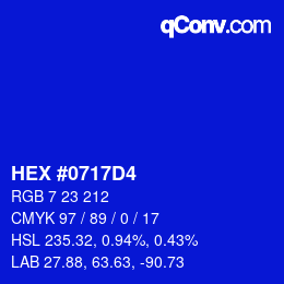 カラーコード: HEX #0717D4 | qconv.com