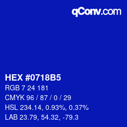 カラーコード: HEX #0718B5 | qconv.com
