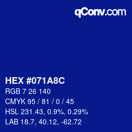 カラーコード: HEX #071A8C | qconv.com