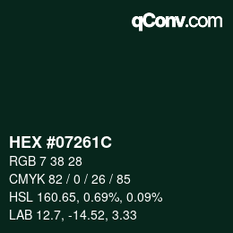 カラーコード: HEX #07261C | qconv.com
