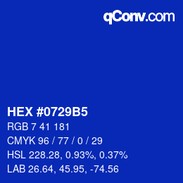 カラーコード: HEX #0729B5 | qconv.com