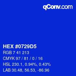 颜色代码: HEX #0729D5 | qconv.com