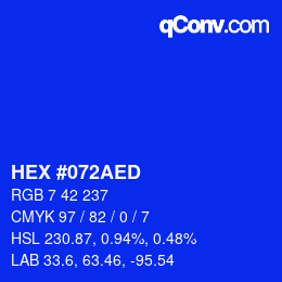 颜色代码: HEX #072AED | qconv.com
