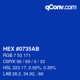カラーコード: HEX #0735AB | qconv.com