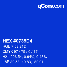 颜色代码: HEX #0735D4 | qconv.com