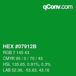 カラーコード: HEX #07912B | qconv.com