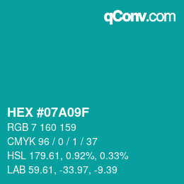 Color code: HEX #07A09F | qconv.com
