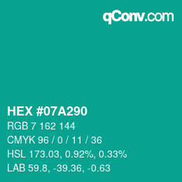 Color code: HEX #07A290 | qconv.com