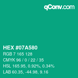 カラーコード: HEX #07A580 | qconv.com