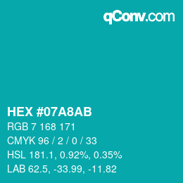 Color code: HEX #07A8AB | qconv.com