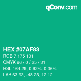 カラーコード: HEX #07AF83 | qconv.com