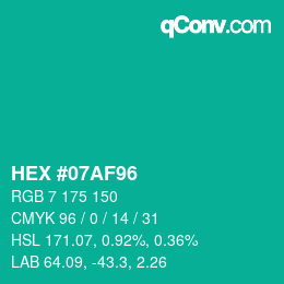 颜色代码: HEX #07AF96 | qconv.com