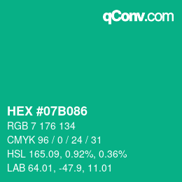 カラーコード: HEX #07B086 | qconv.com