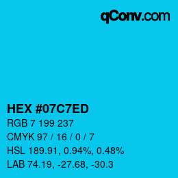 颜色代码: HEX #07C7ED | qconv.com