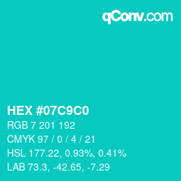 Color code: HEX #07C9C0 | qconv.com