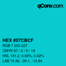 Color code: HEX #07CBCF | qconv.com