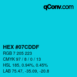 颜色代码: HEX #07CDDF | qconv.com
