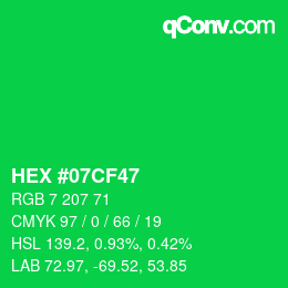 颜色代码: HEX #07CF47 | qconv.com