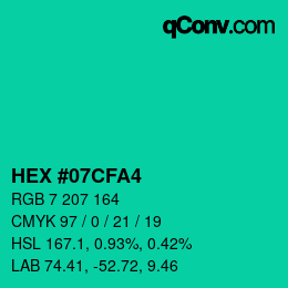 颜色代码: HEX #07CFA4 | qconv.com
