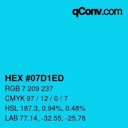 颜色代码: HEX #07D1ED | qconv.com